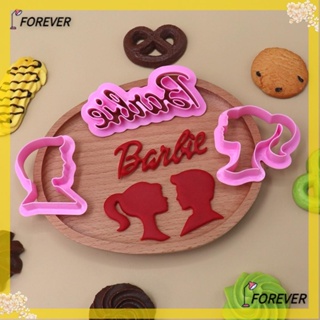 Forever แม่พิมพ์ซิลิโคน รูปเจ้าหญิงบาร์บี้ สีชมพู สําหรับทําขนม บิสกิต DIY 3 ชิ้น