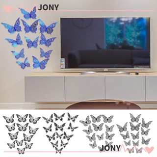 Jy1 สติกเกอร์ติดผนัง ลายผีเสื้อ สีฟ้า สีดํา DIY 12 ชิ้น