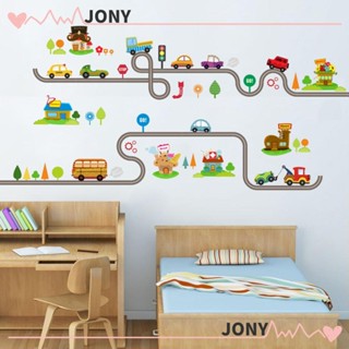 Jy1 สติกเกอร์ติดผนัง ตกแต่งห้องนั่งเล่น อนุบาล การ์ตูน รางรถ