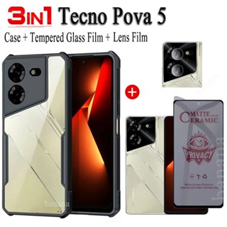 เคสโทรศัพท์มือถือกระจกนิรภัย เซรามิค เนื้อแมตต์ กันแอบมอง สําหรับ Tecno pova 5 Tecno pova5 pova 5 pro 3 in1