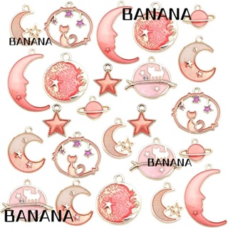 Banana1 จี้อัลลอย รูปดาว ดวงจันทร์ แมว สีชมพู สําหรับทําเครื่องประดับ ต่างหู สร้อยคอ สร้อยข้อมือ