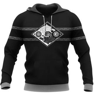 Viking เสื้อฮู้ดดี้ 3D - Hati and Skoll - Valknut - Shield