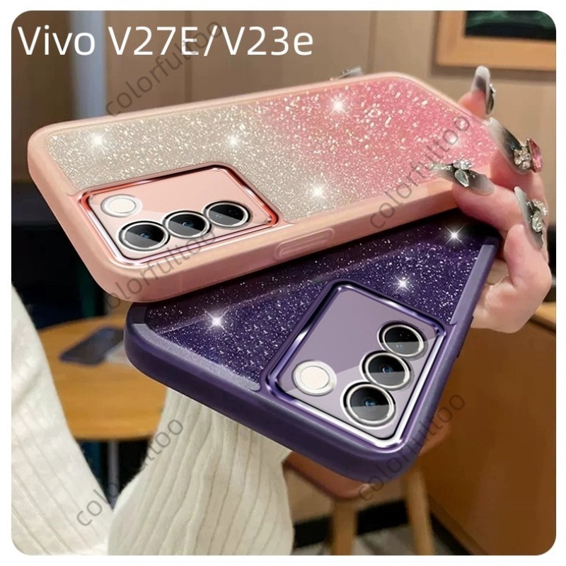 เคสโทรศัพท์มือถือ ซิลิโคน TPU ใส กันกระแทก แต่งกลิตเตอร์ดาว ระยิบระยับ เรียบง่าย สําหรับ Vivo V27 5G V27e V27 E V27 Pro V27Pro V23e V 29 V29 Pro 4G 5G