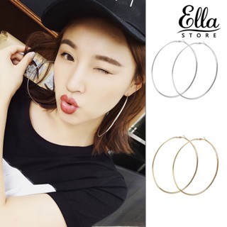 Ellastore123 ต่างหูห่วง ทรงกลม ขนาดใหญ่ เครื่องประดับแฟชั่น สําหรับผู้หญิง