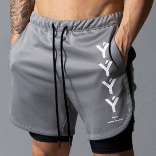 Double-Layer Sports Shorts Mens Summer New Casual Running Basketball High Elastic Breathability Mesh Quick-Drying Anti-Exposure Fitness Pants WRRA