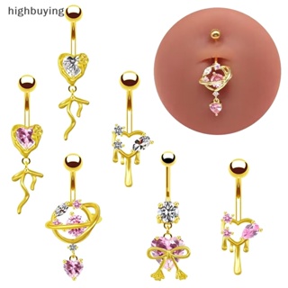 [highbuying] จี้รูปหัวใจ ปุ่มท้อง แหวนสเตนเลส คริสตัลเพทาย แหวนสะดือ สําหรับผู้หญิง เครื่องประดับแฟชั่น เบา ใหม่ พร้อมส่ง