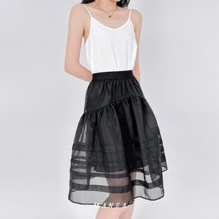 MANSA black mesh high waist skirt กระโปรงเอวสูง เสื้อผ้าแฟชั่น