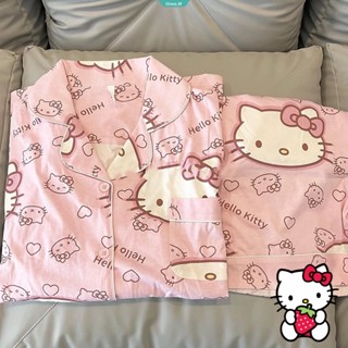 Sanrio ชุดนอน เสื้อแขนสั้น กางเกงขาสั้น พิมพ์ลาย Hello Kitty น่ารัก สําหรับผู้หญิง [GM]