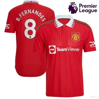 เสื้อโปโลแขนสั้น ลายทีมชาติฟุตบอล Polo MU No.8 Fernandes 2022-2023 EPL UEFA ชุดเหย้า
