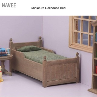 NAVEE 1:12 บ้านตุ๊กตาจิ๋วเตียงไม้เบิร์ชมินิเฟอร์นิเจอร์อุปกรณ์ตกแต่งบ้านตุ๊กตา