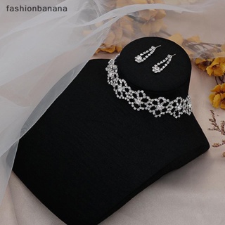 [fashionbanana] ชุดเครื่องประดับเจ้าสาว สร้อยคอ ต่างหู ประดับคริสตัล พลอยเทียม ชุบเงิน