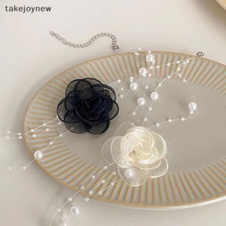 [takejoynew] สร้อยคอโชคเกอร์ ประดับมุก ดอกไม้ สีดํา และสีขาว สไตล์ฝรั่งเศส โรแมนติก เหมาะกับฤดูร้อน สําหรับผู้หญิง KLB