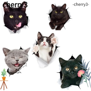 Cherry3 สติกเกอร์ติดผนัง ลายแมวดํา สําหรับตกแต่งห้องนอน หอพัก