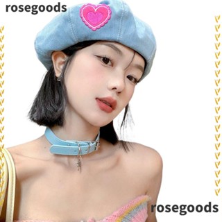 Rosegoods1 หมวกเบเร่ต์ ผ้ายีน ลายเชอร์รี่ ระบายอากาศ กันแดด สีชมพู สไตล์เรโทร สําหรับผู้หญิง