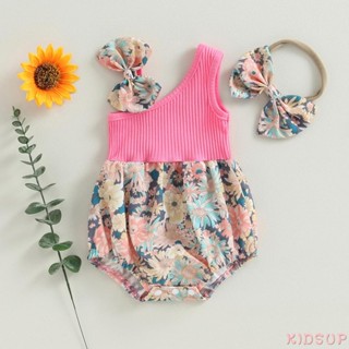 Kidsup1- ชุดรอมเปอร์ เปิดไหล่ข้างเดียว และที่คาดผม ลายดอกไม้น่ารัก สีชมพู แฟชั่นฤดูร้อน สําหรับตุ๊กตาบาร์บี้