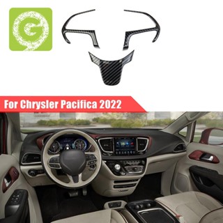 สติกเกอร์คาร์บอนไฟเบอร์ ติดพวงมาลัยรถยนต์ สําหรับ Chrysler Pacifica 2022+ 3 ชิ้นต่อชุด