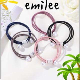 EMILEE ยางรัดผมหางม้า ประดับโบว์ ไข่มุก ยืดหยุ่นสูง สีผลไม้ สําหรับผู้หญิง