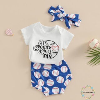 Babyclothes- ชุดรอมเปอร์ แขนสั้น พิมพ์ลายตัวอักษร และกางเกงขาสั้น ผ้ายืด พิมพ์ลายเบสบอล แฟชั่นฤดูร้อน สําหรับเด็กผู้หญิง