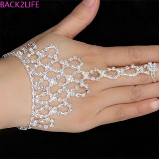 Back2life สร้อยข้อมือ โซ่เชื่อมโยง คลาสสิก ราตรี สายรัดมือ เต้นรํา เครื่องประดับ คริสตัล เชื่อมต่อนิ้ว แหวน