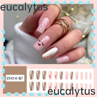 Eucalytus1 เล็บปลอม ทรงสี่เหลี่ยม กันน้ํา สไตล์ฝรั่งเศส สําหรับผู้หญิง