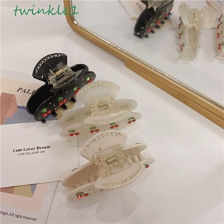 Twinkle1 กิ๊บติดผม รูปเชอร์รี่ ประดับเพชร พลอยเทียม แวววาว สีดํา สีขาว หลากสี เครื่องประดับผม