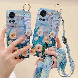 เคสโทรศัพท์มือถือ ซิลิโคนนิ่ม ลายดอกคามิเลีย 3D พร้อมสายคล้องยาว และที่ตั้งวาง สําหรับ OPPO Reno10 Pro Reno10 Reno 10 Pro+ 5G Reno10 5G