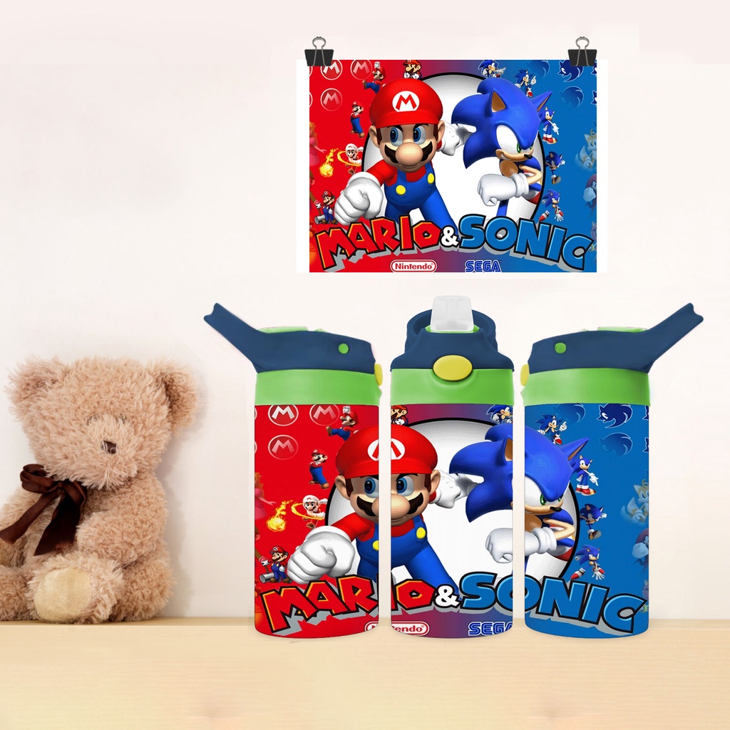 Sonic แก้วน้ําสเตนเลสสตีล มีฉนวนสองชั้น กันรั่วซึม ขนาด 350 มล. พร้อมที่จับ สําหรับเด็ก
