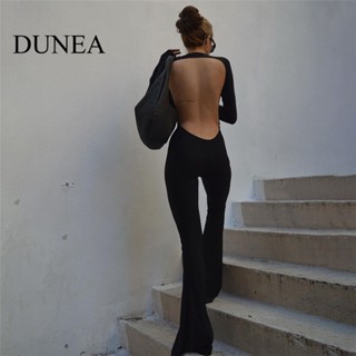 Dunea ชุดจั๊มสูท คอกว้าง ขาตรง มีสไตล์ สําหรับผู้หญิง