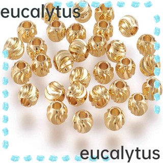 Eucalytus1 ลูกปัดทองเหลือง ชุบทอง 14K ทรงกลม 5 มม. สําหรับทําเครื่องประดับ สร้อยข้อมือ DIY 100 ชิ้น