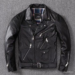 Harley leather leather coat mens first layer cowhide motorcycle riding clothes leather jacket slim short fashion leather coat L2HA