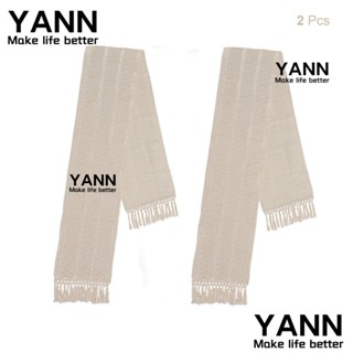 Yann1 ผ้าคลุมโต๊ะ ยาว 72 นิ้ว แฮนด์เมด ประดับพู่ สีเบจ สําหรับฟาร์มเฮาส์ ห้องครัว 2 ชิ้น