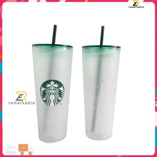 สต็อกพร้อม 710ml/24oz Starbucks Straw Cup Frosted Water Cup Transparent Juice Cup Male Female Student Plastic Cup