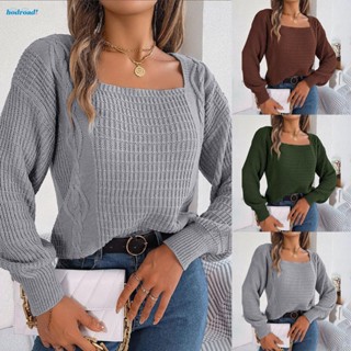 【HODRD】Ladies Long Sleeve Chunky Jumper Cable Knitted Square Neck Winter Women Sweater【Fashion】