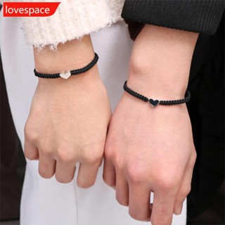 Lovespace สร้อยข้อมือ เชือกถัก ลูกปัดหัวใจ ตัวอักษร สีดํา เรียบง่าย สวยหรู ปรับได้ เครื่องประดับ สําหรับผู้หญิง E3I6