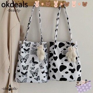 Okdeals กระเป๋าสะพายไหล่ กระเป๋าช้อปปิ้ง ผ้าไนล่อน พิมพ์ลายเสือดาว ม้าลาย ผีเสื้อ สําหรับนักเรียน