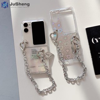 Jusheng เคสโทรศัพท์มือถือ PC แบบแข็ง ฝาพับ พร้อมช่องใส่บัตร และสายโซ่ สําหรับ OPPO Find N2