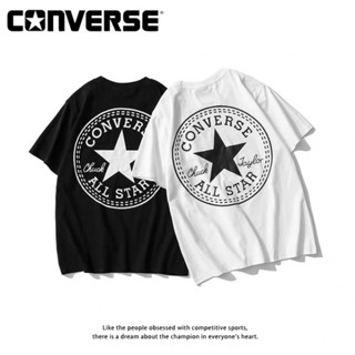 Converse เสื้อยืดแขนสั้น คอกลม ผ้าถัก พิมพ์ลายโลโก้ สไตล์วินเทจ ของแท้ 100% สําหรับทุกเพศ