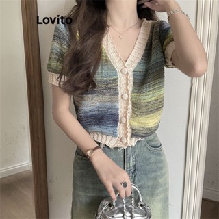 Lovito เสื้อคาร์ดิแกน กระดุมหน้า สีมัดย้อม ลําลอง สําหรับผู้หญิง LNA19068 (แอปริคอท/ชมพู)