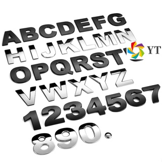 [จัดส่ง 24 ชั่วโมง] สติกเกอร์โลหะ ลายตัวอักษรภาษาอังกฤษ ตัวเลข 3D สีดํา สําหรับติดตกแต่งรถยนต์ DIY
