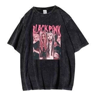 เสื้อยืดแขนสั้นลําลอง ผ้าฝ้าย พิมพ์ลาย KPOP BLACKPINK JENNIE LISA ROSE JISOO สไตล์วินเทจ ฮาราจูกุ แฟชั่นฤดูร้อน สําหรับผู้ชาย และผู้หญิง