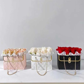 Bouquet Tote Rectangular Paper Flower Bag Chain Handle And Diamond Pattern Box Florist Gift Decoration