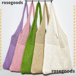 Rosegoods1 กระเป๋าสะพายไหล่ กระเป๋าถือ ผ้าถัก ความจุขนาดใหญ่ สําหรับเด็กผู้หญิง