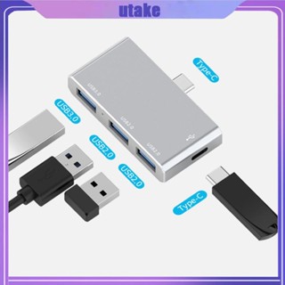 Utakee อะแดปเตอร์ฮับ USB 3 0 2 0 Type C 4 In 1 โลหะผสมสังกะสี ขนาดเล็ก ความเร็วสูง 3 0