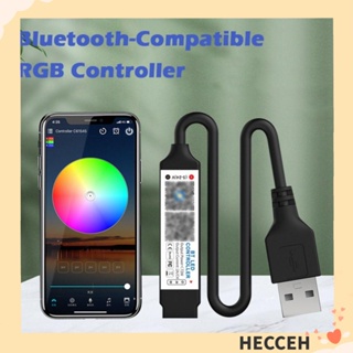 Hecceh ตัวควบคุมแถบไฟ LED ควบคุมเพลงด้วยแอป รีโมตคอนโทรล RF ตัวควบคุมบลูทูธ USB 5V ปรับความสว่างได้ หรี่ไฟได้ ขนาดเล็ก สําหรับเทปไฟ