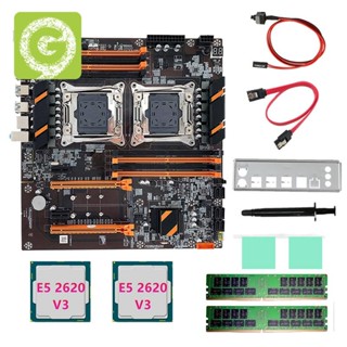 X99 เมนบอร์ด CPU คู่ และ 2XE5 2620 V3 CPU+2XDDR4 4G RECC RAM+SATA สายเคเบิล และแผ่นกั้น LGA 2011 8XDDR4 สล็อต รองรับ 2011-V3 CPU แบบเปลี่ยน