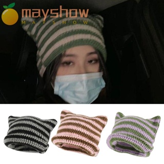 Mayshow หมวกบีนนี่ญี่ปุ่น Skullies หมวกปลายแหลมผู้หญิงหมวกฤดูใบไม้ร่วงฤดูหนาวลาย