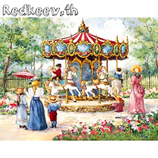 Redkeev™ ชุดปักครอสสติตช์ 11CT ทรงกลม ปักลาย Merry Go สําหรับตกแต่งบ้าน