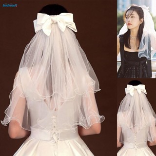 【HODRD】2Tier gauze kerchief Bow Short Tulle Bridal Headwear Wedding Accessory 58-60cm【Fashion】