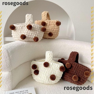 Rosegoods1 กระเป๋าถือ ผ้าวูลถัก ความจุสูง ใช้ซ้ําได้ สําหรับผู้หญิง