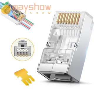 Mayshow CAT6 อุปกรณ์เชื่อมต่อสายเคเบิลอีเธอร์เน็ต ชุบทอง UTP 50u 8P ทนทาน